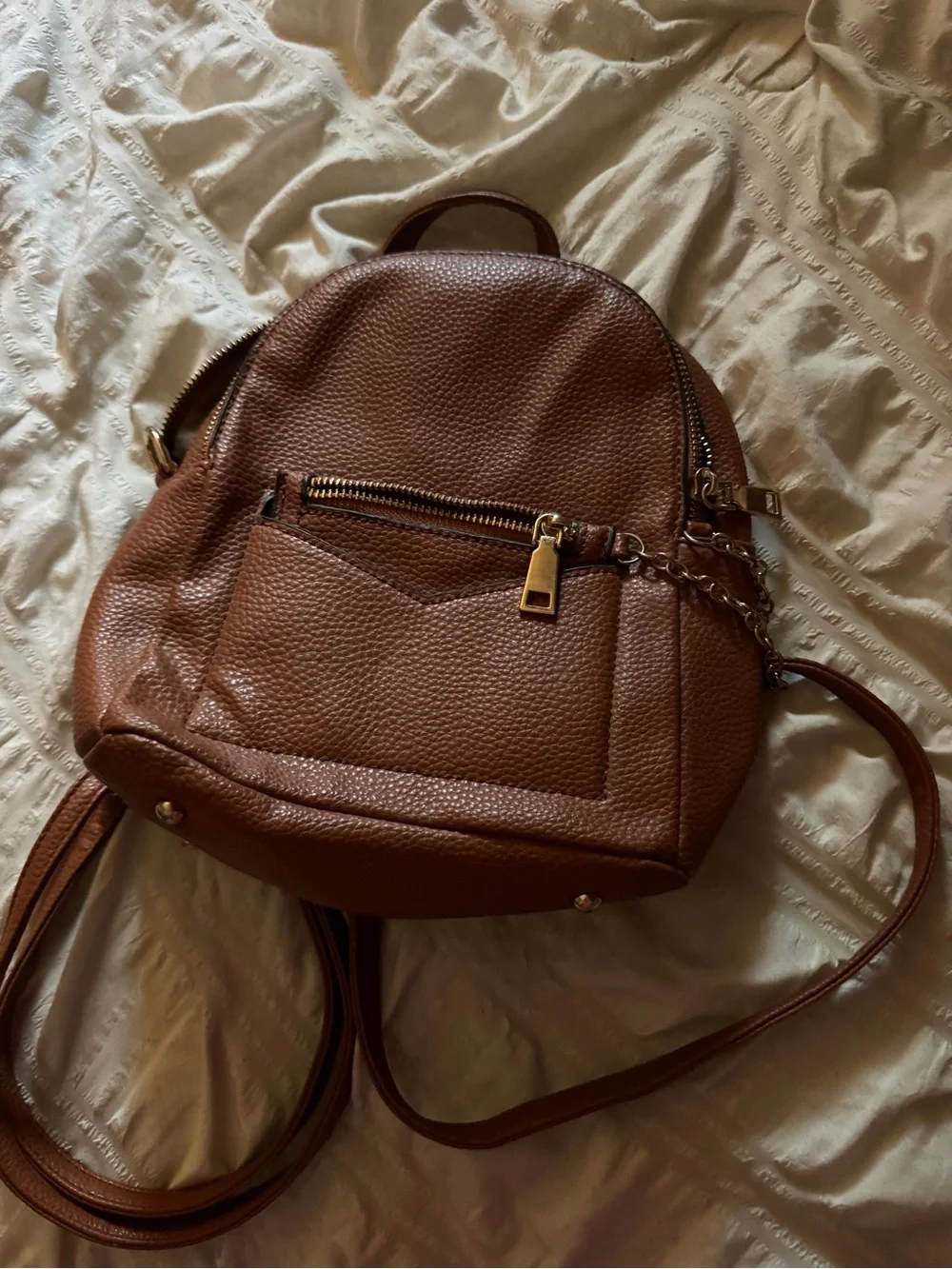Women's Brown Pebbled Leather Mini Backpack - Unbranded